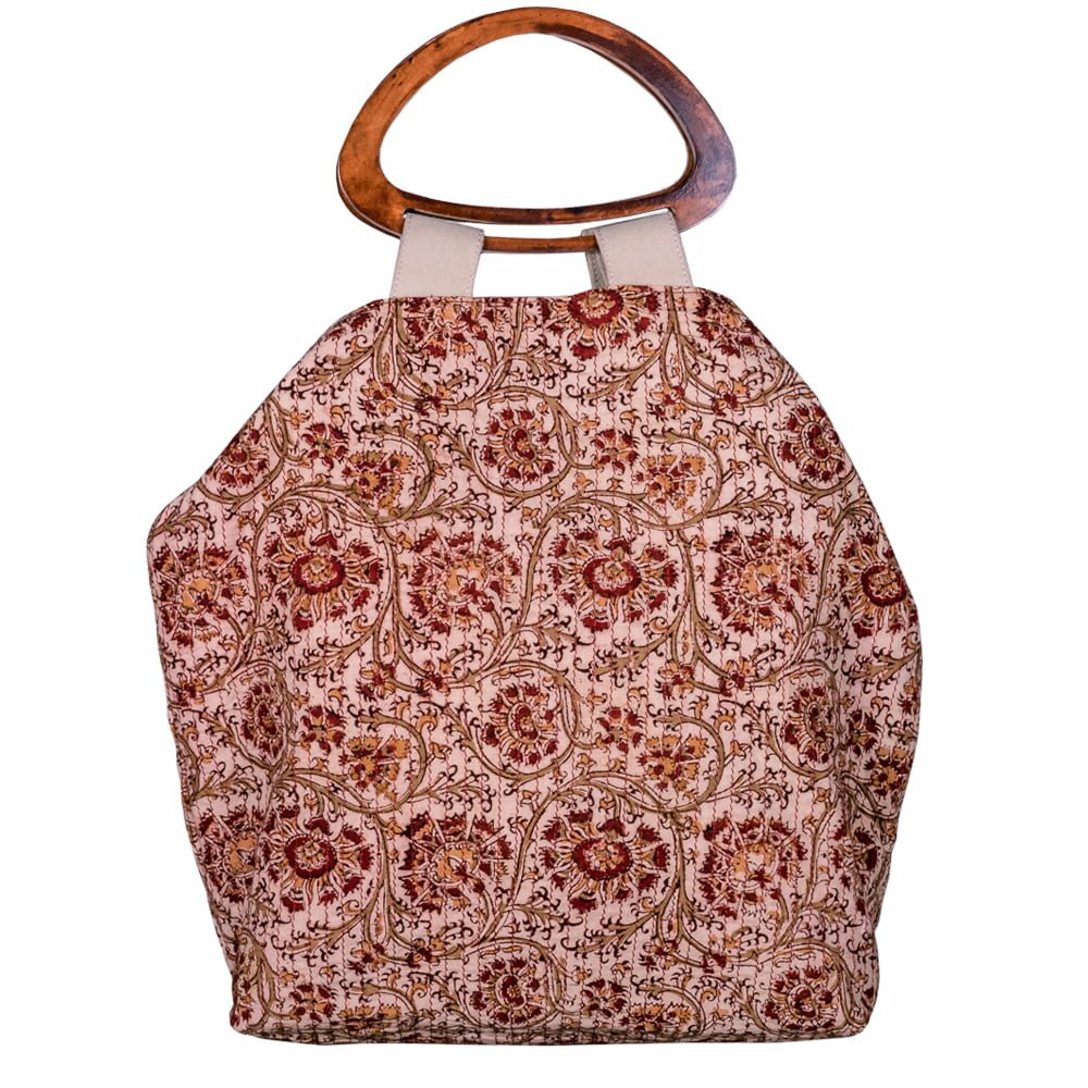 Beige & Maroon Floral Jhola Bag-03 | Kalamkari Design Studio