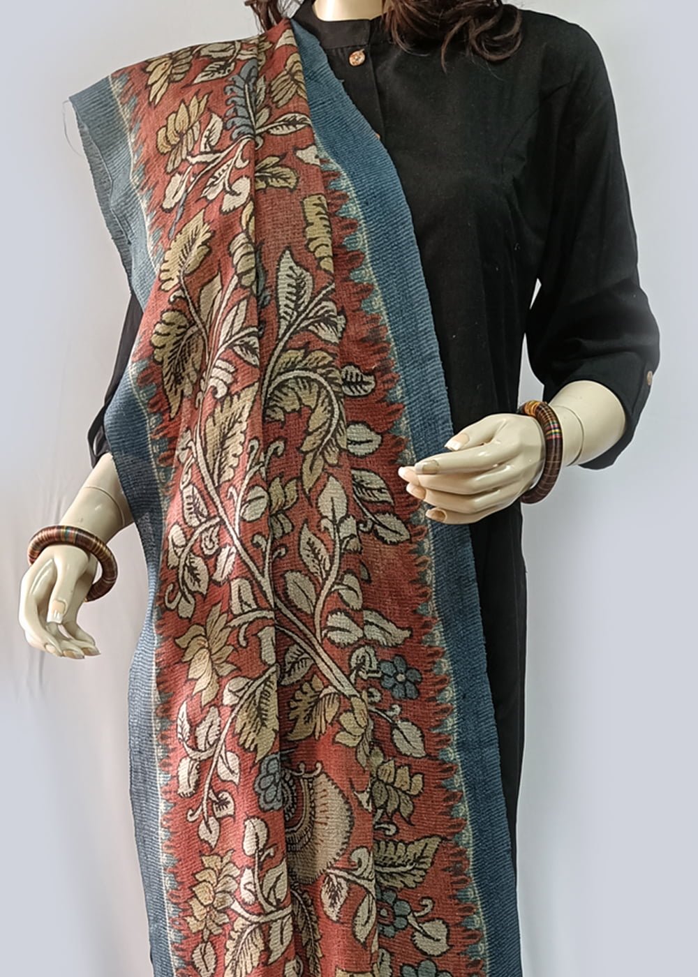 Maroon Printed Silk Dupatta